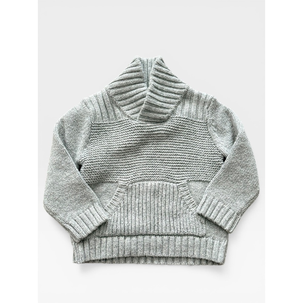 Cat & Jack Toddler Boys Grey Shawl Collar Chunky Knit Sweater Kangaroo Pocket 2T